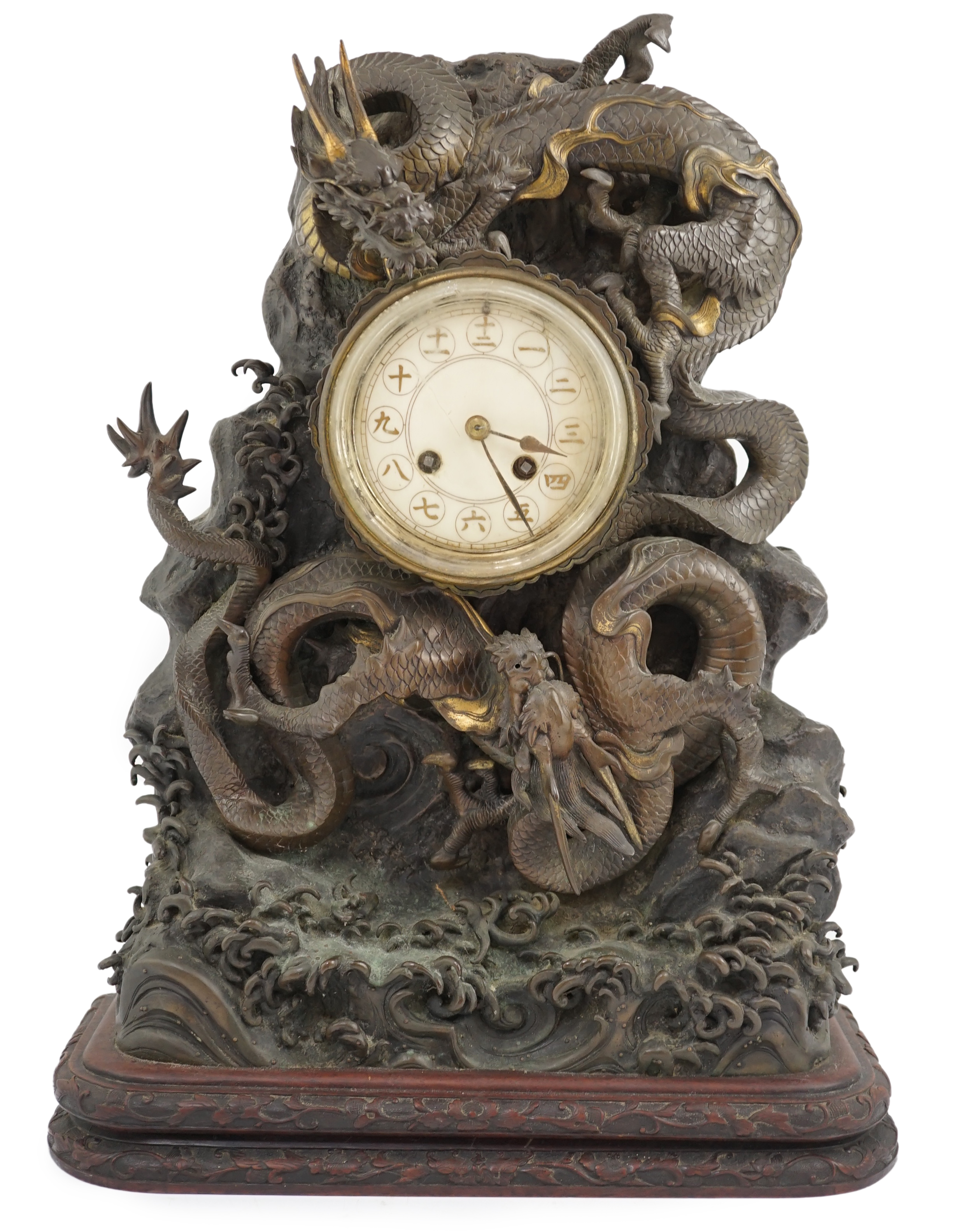 A Japanese parcel gilt bronze ‘dragon’ mantel clock, Meiji period, CITES submission reference:WX9VSMU6